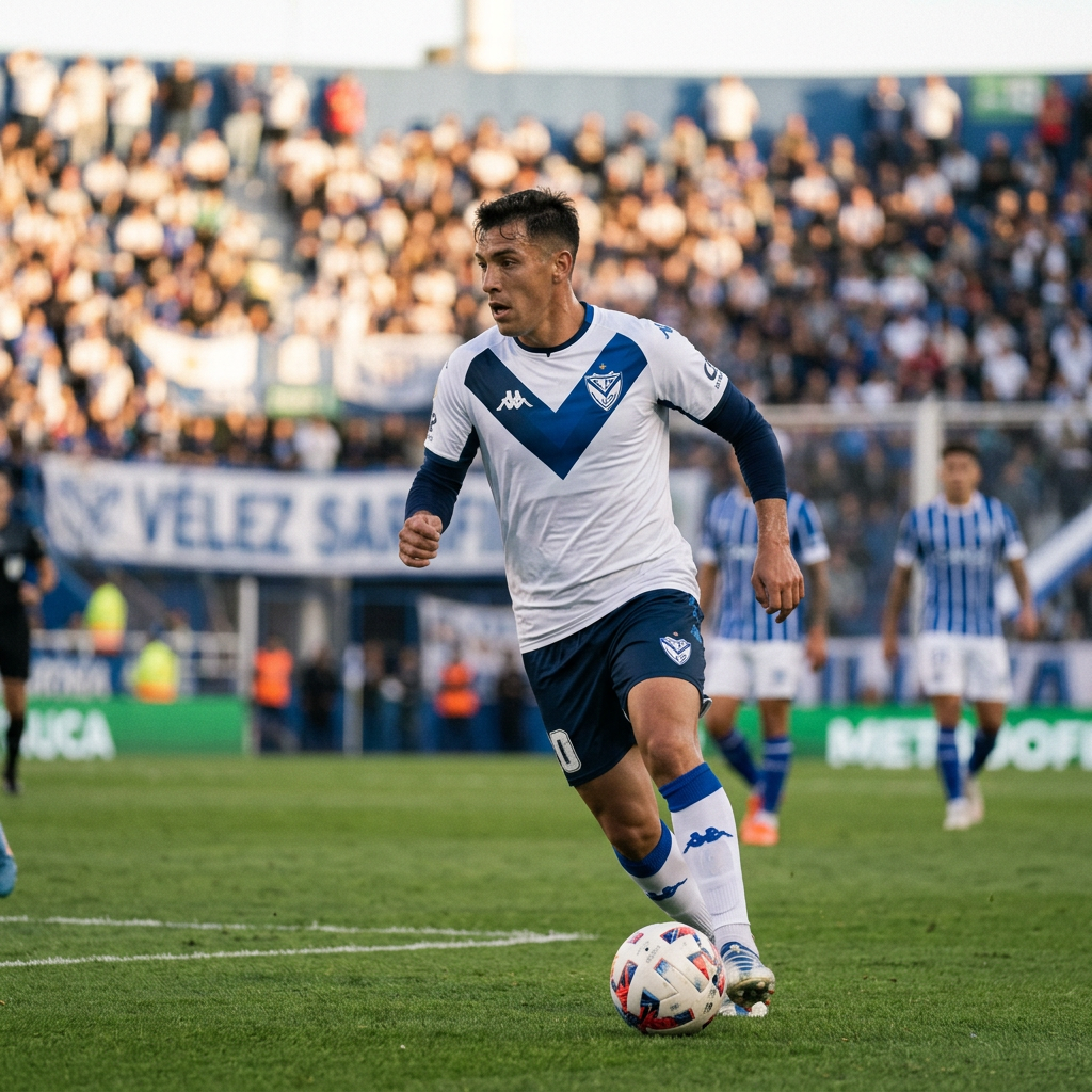 Vélez Sarsfield soccer player dribbling during a match